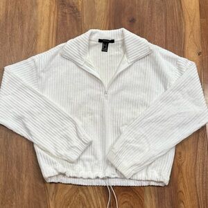 Forever 21 White Ribbed Bomber Jacket